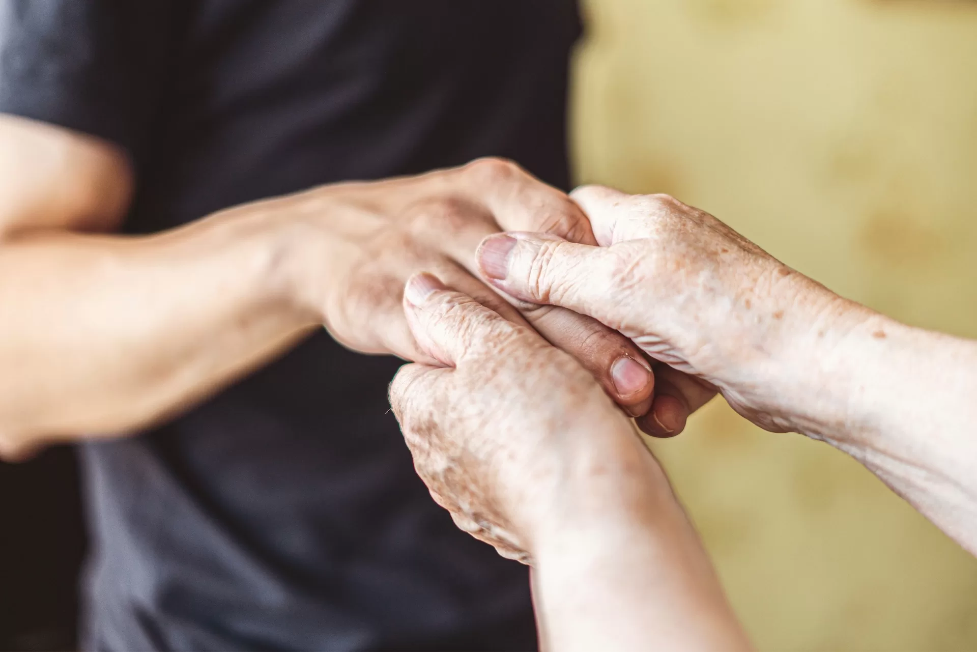 young and old, next and previous generation hands touch each other, people connection concept